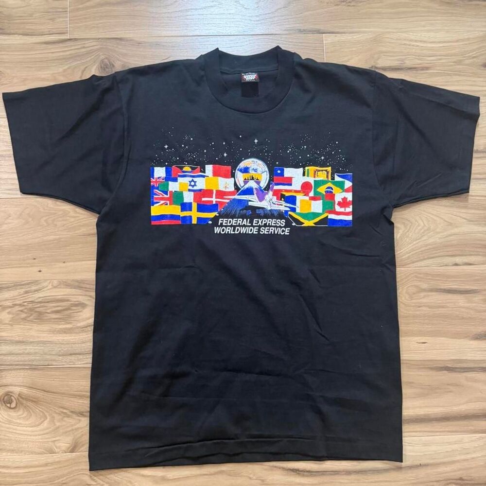 Vintage 80s Rare FedEx Worldwide Service Graphic single stitch Tee Size XL